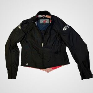 Joe Rocket Womens Large Black Motorcycle Jacket Pink Camo Lining Armor